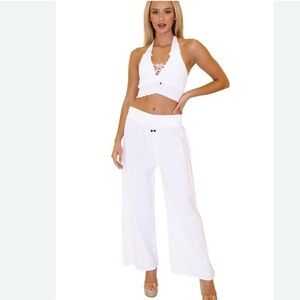 Seaspice‎ Resort Wear White Peruvian Cotton Wide Leg Pants Size Medium